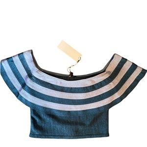 NWT WOW Couture Striped Off Shoulder Crop Top Sz Large